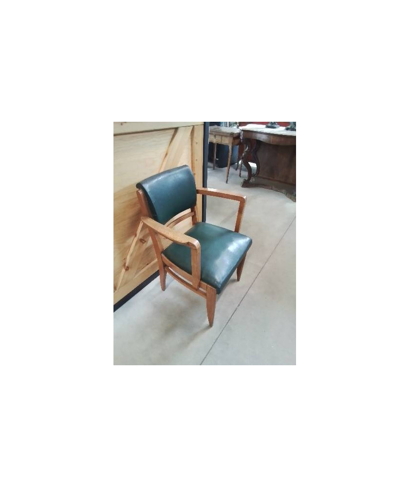 FAUTEUIL BRIDGE ART DECO DU PAQUEBOT ILE DE FRANCE BOIS SKAI VERT