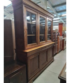 BUFFET 2 CORPS VITRÉE BOIS CLAIR MOULURÉ 6 PORTES 3 TIROIRS STYLE LOUIS PHILIPPE 