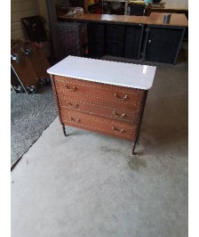 COMMODE ACJOU 3 TIROIRS DESSUS MARBRE BLANC STYLE TRANSITION 