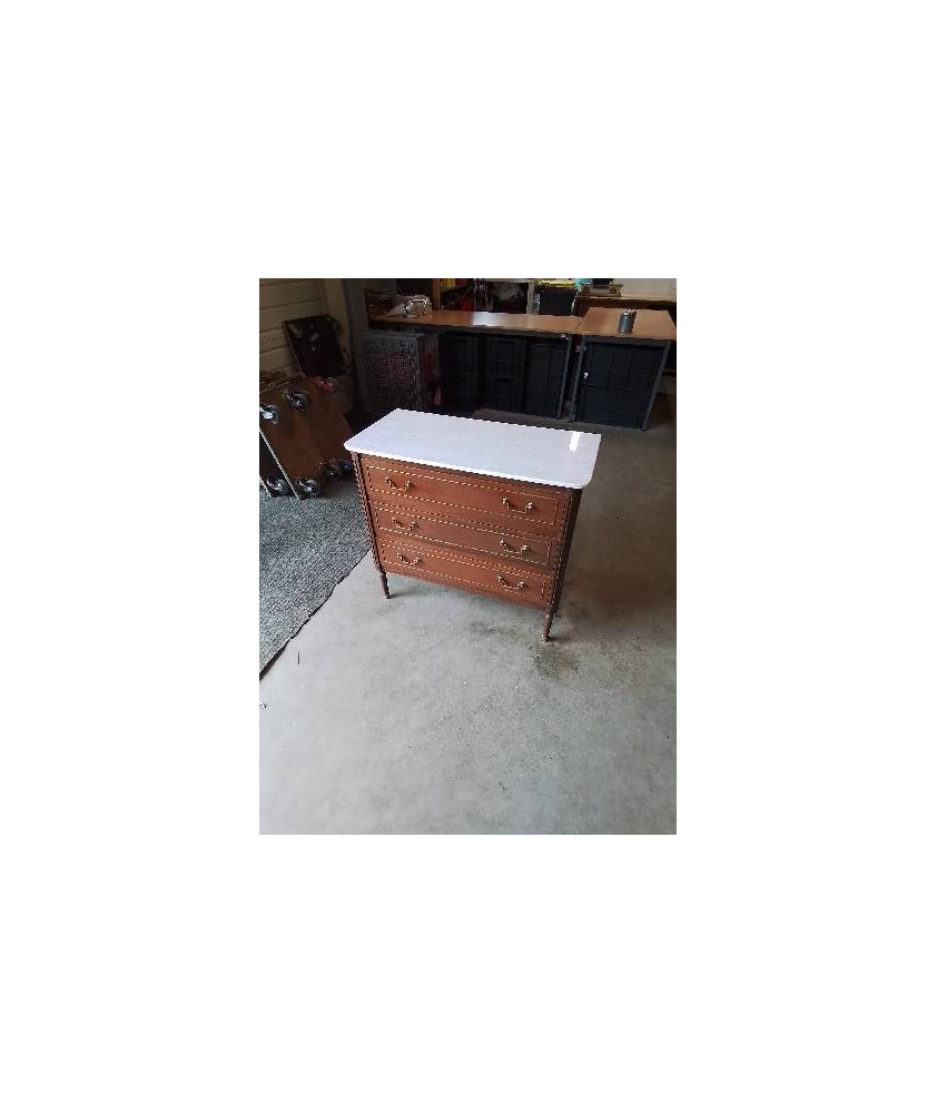 COMMODE ACJOU 3 TIROIRS DESSUS MARBRE BLANC STYLE TRANSITION 