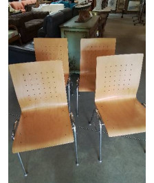 4 CHAISES PIÈTEMENT MÉTAL CHROMÉ ASSISE CONTRE-PLAQUÉ MOULÉ PERFORÉ