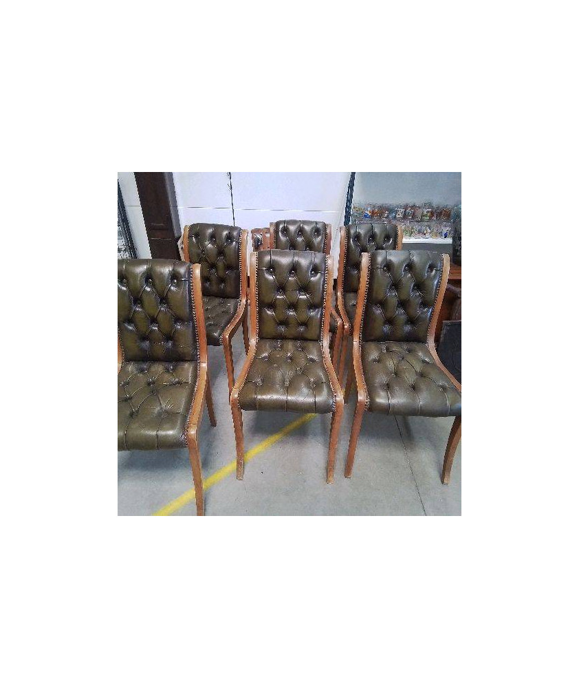 6 CHAISES VERTES STYLE CHESTERFIELD (A RESTAURER)