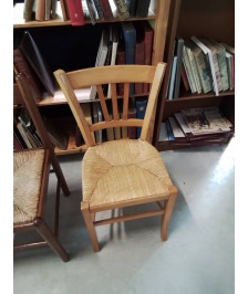 CHAISE BOIS CLAIR PAILLÉ DOSSIER 3 BARREAUX VERTICAUX 