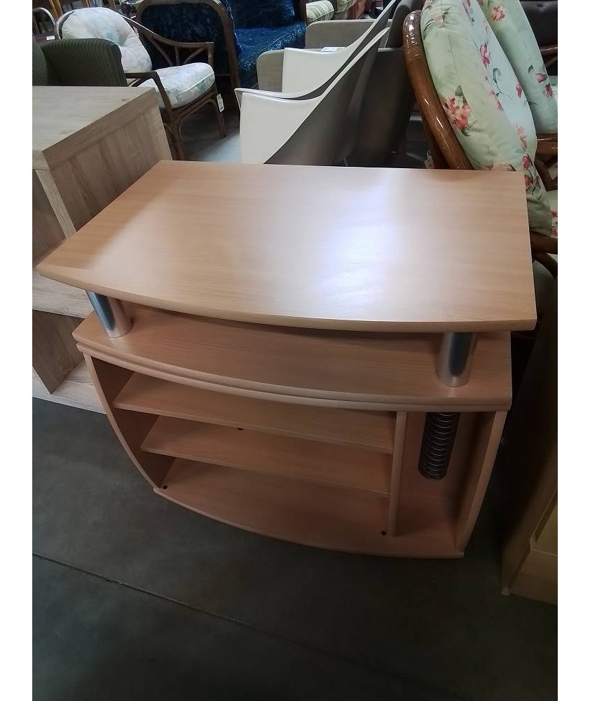 MEUBLE TV PLATEAU PIVOTANT BOIS CLAIR A ROULETTES 
