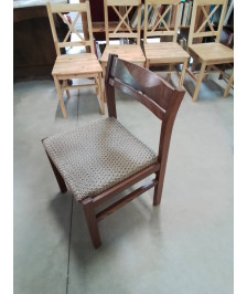 CHAISE TECK ASSISE CAPITONNÉ TISSU TAUPE AUX LOSANGES ANNES 60/70
