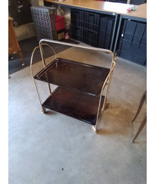 CHARIOT DE BAR PLIANT LAITON 2 PLATEAUX FORMICA MARRON GERLINOL ANNÉES 70