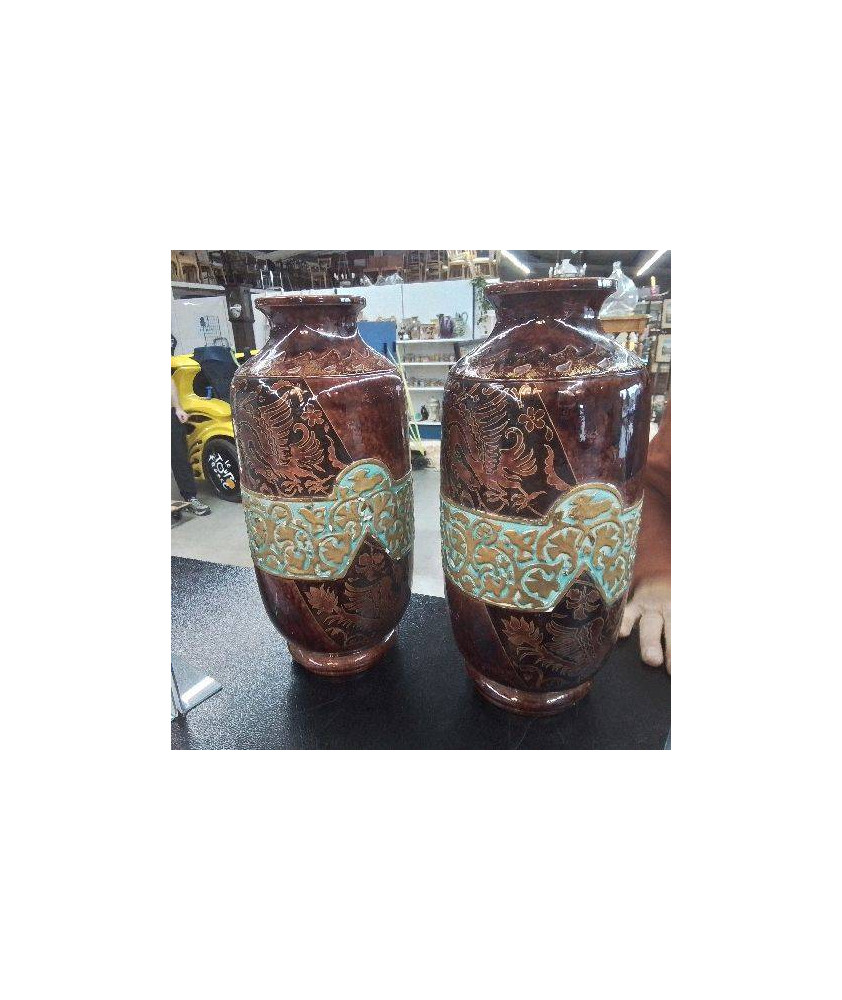 PAIRE DE VASES SARREGUEMINES STYLE ASIATIQUE