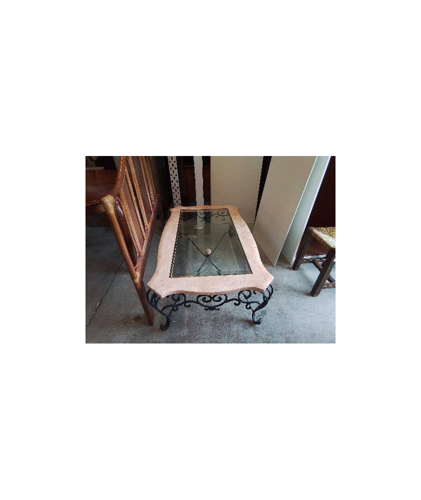TABLE BASSE EN FER MARBRE ROSÉ 