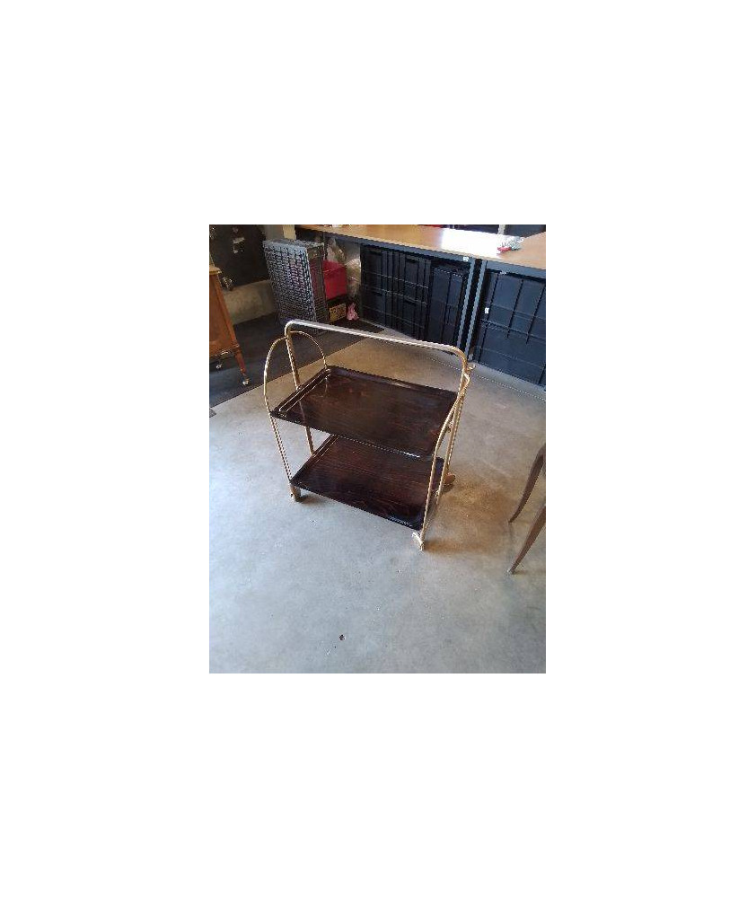 CHARIOT DE BAR PLIANT LAITON 2 PLATEAUX FORMICA MARRON GERLINOL ANNÉES 70