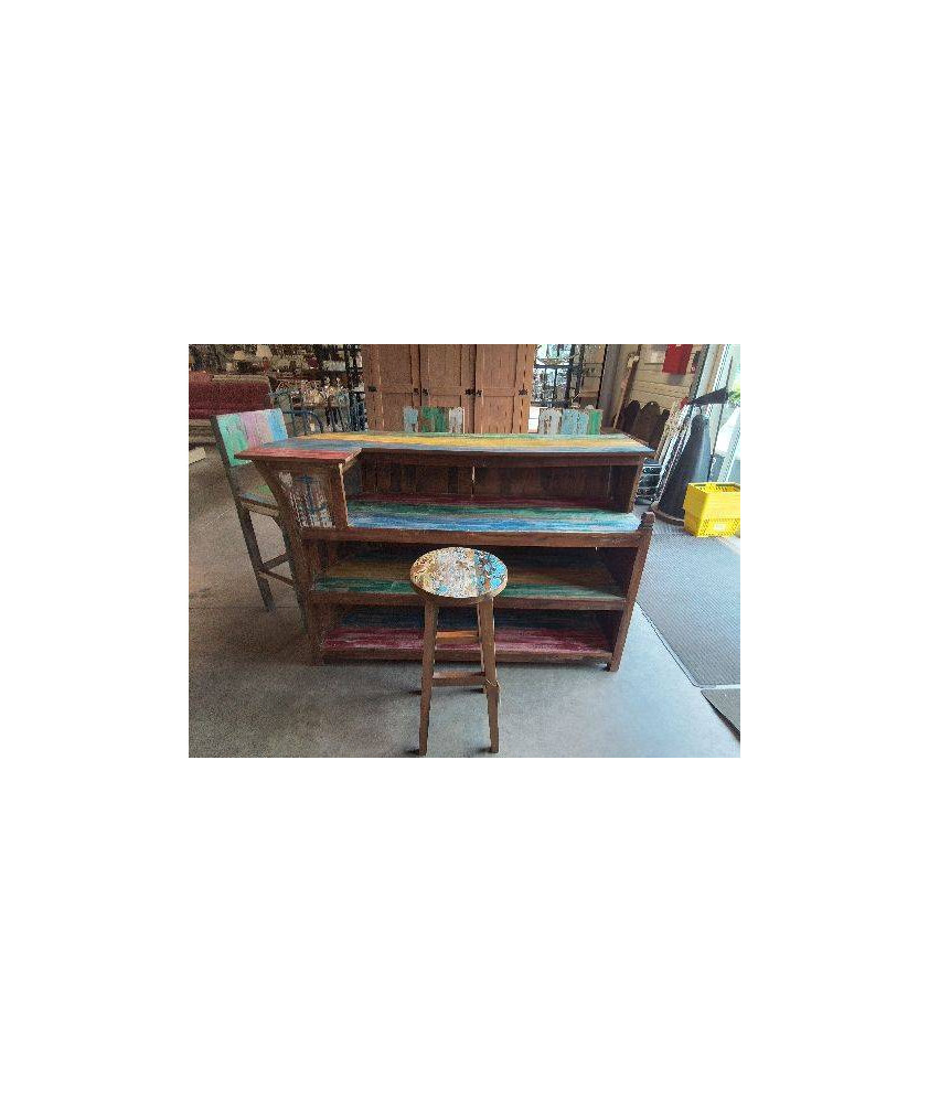 BAR ET 4  TABOURETS TECK PEINT