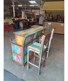 BAR ET 4  TABOURETS TECK PEINT