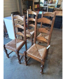 6 CHAISES BOIS PAILLÉ A ENTRETOISE PIEDS BALUSTRE HAUT DOSSIER 