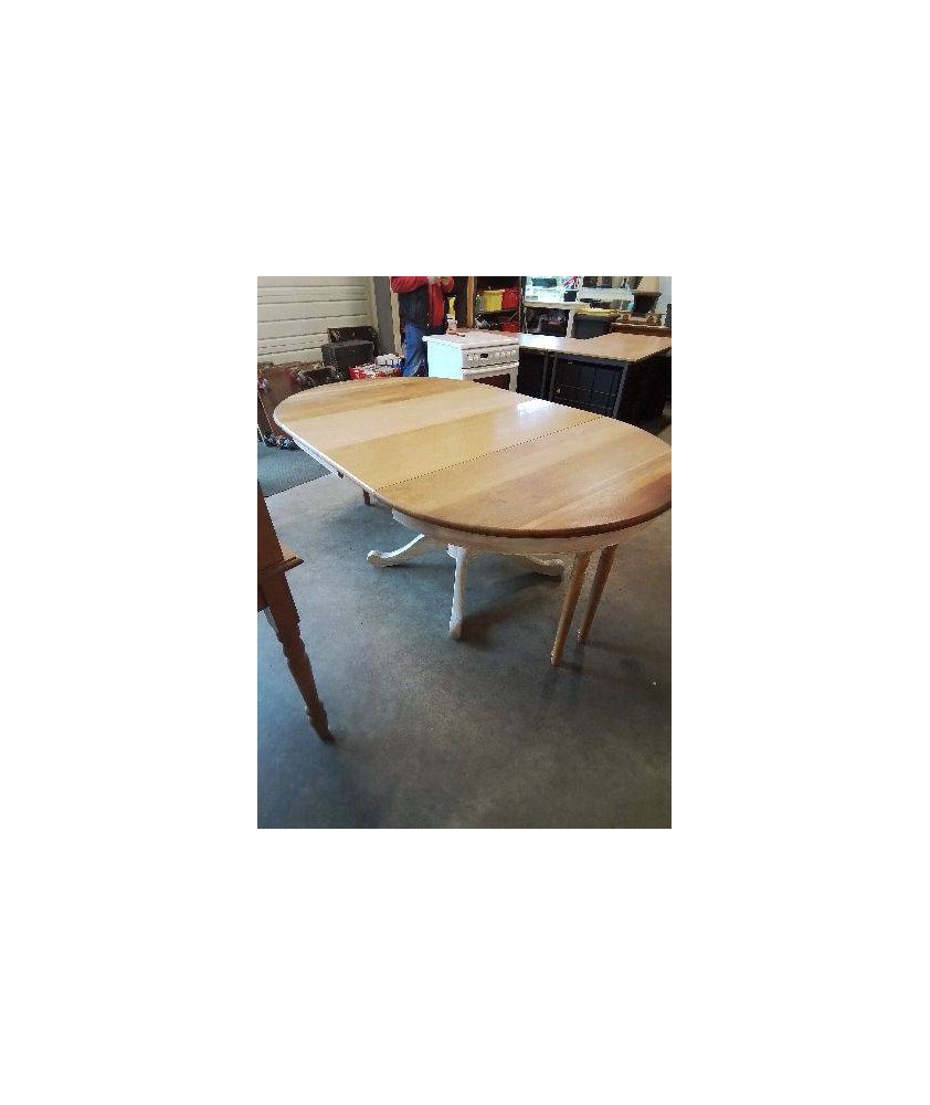 TABLE RONDE EXTENSIBLE SUR FUT CENTRAL BOIS BLANC CÉRUSE PLATEAU BOIS CLAIR 2 RALLONGES39CM 120X75C TABLE RONDE EXTENSIBLE SUR FUT CENTRAL BOIS BLANC CÉRUSE PLATEAU BOIS CLAIR 2 RALLONGES39CM 120X75C