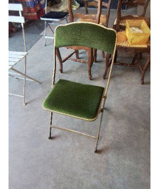 CHAISE PLIANTE DE SPECTACLE MÉTAL DORÉ ASSISE ET DOSSIER VELOURS BRONZE