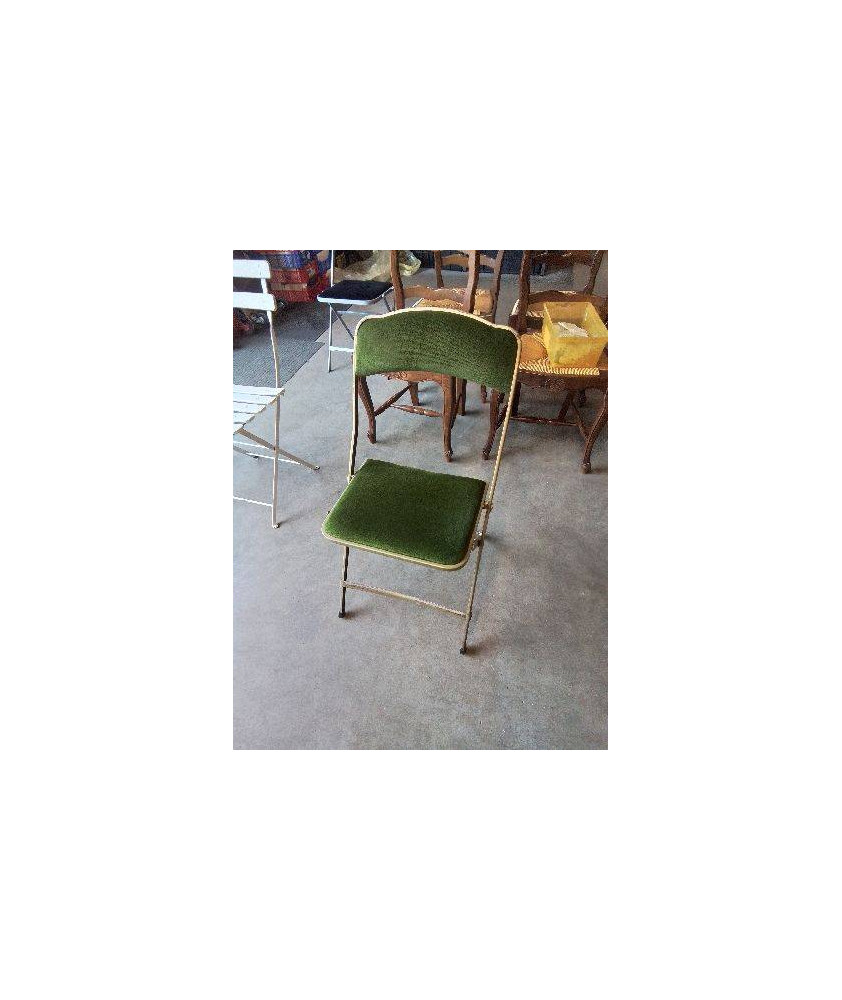 CHAISE PLIANTE DE SPECTACLE MÉTAL DORÉ ASSISE ET DOSSIER VELOURS BRONZE CHAISE PLIANTE DE SPECTACLE MÉTAL DORÉ ASSISE ET DOSSIER VELOURS BRONZE