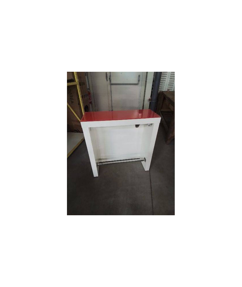 CONSOLE BOIS BLANC LAQUÉ DESSUS TABLETTE VERRE ROUGE EN L\'ÉTAT 