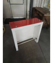 CONSOLE BOIS BLANC LAQUÉ DESSUS TABLETTE VERRE ROUGE 