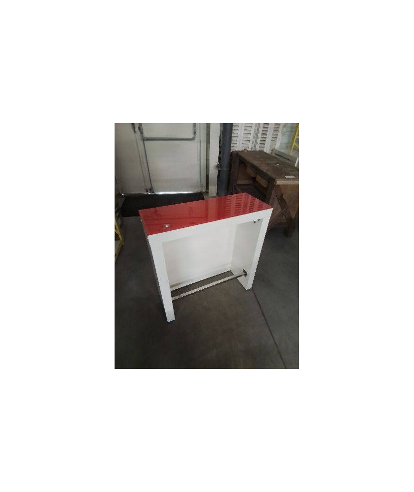 CONSOLE BOIS BLANC LAQUÉ DESSUS TABLETTE VERRE ROUGE 