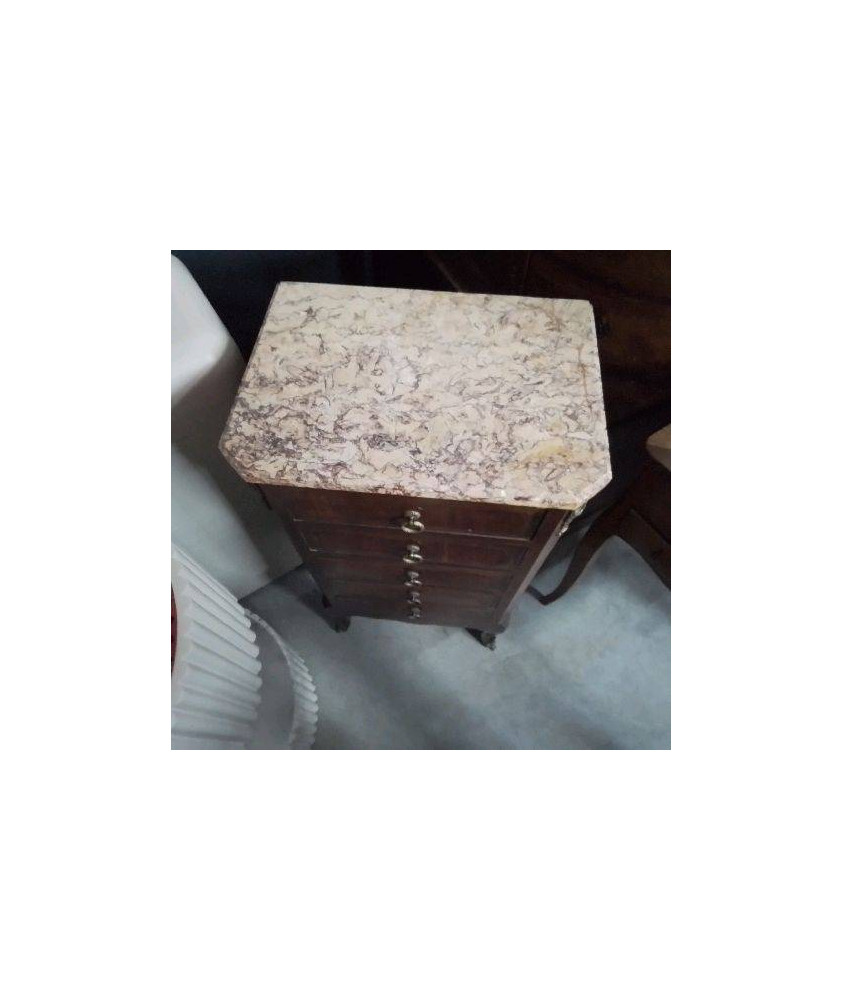 CHIFFONNIER MARQUETERIE 5T DESSUS MARBRE