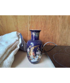 VASE BLEU STYLE ASIATIQUE DECOR OISEAUX 