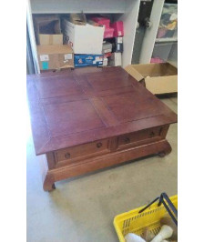 TABLE BASSE BOIS CARREE 4 TIROIRS 1MX1M