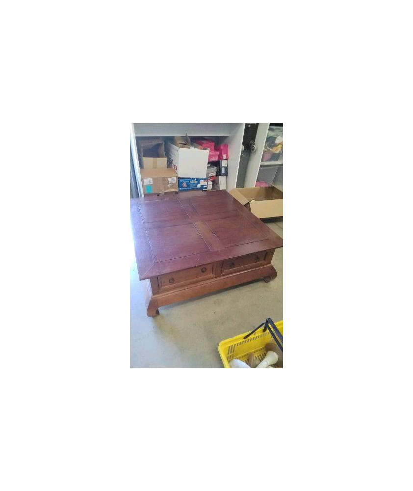 TABLE BASSE BOIS CARREE 4 TIROIRS 1MX1M