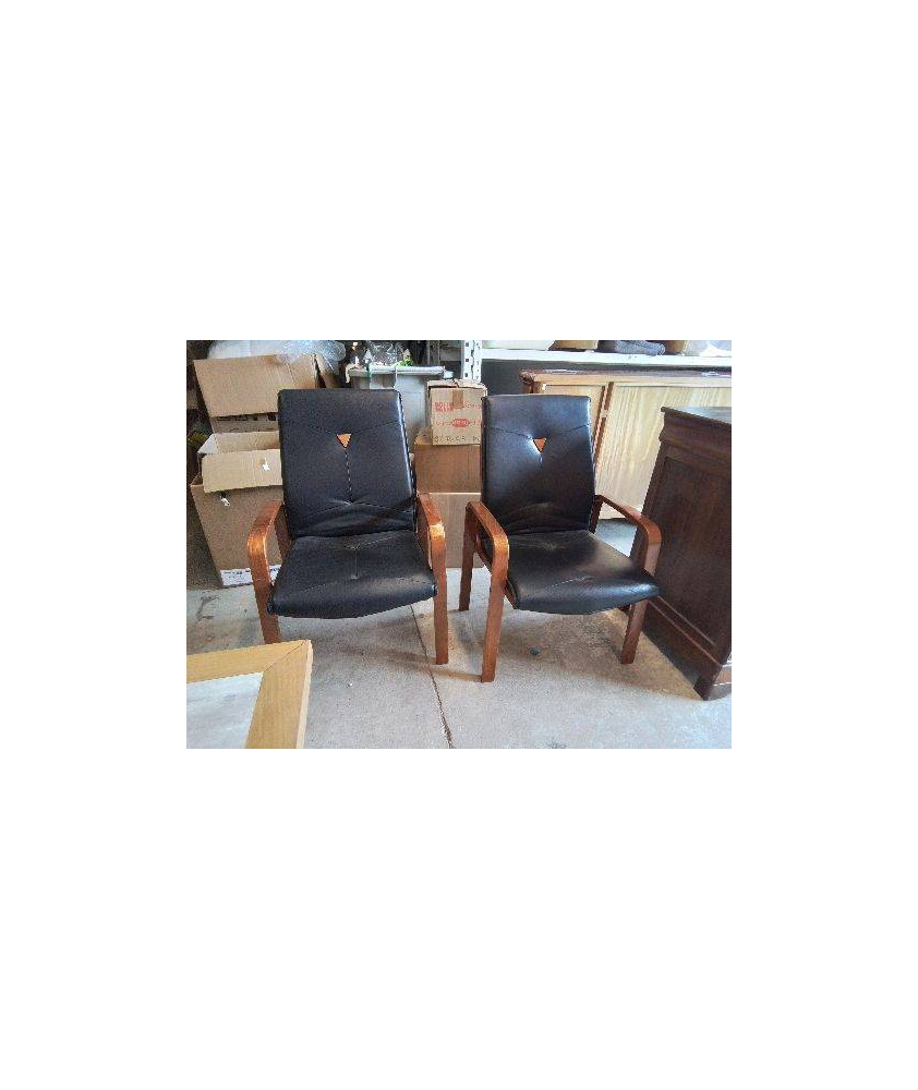 FAUTEUIL CUIR NOIR ET BOIS 