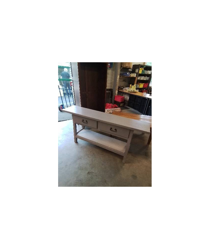 CONSOLE RECTANGULAIRE BOIS PEINT TAUPE 2 TIROIRS 