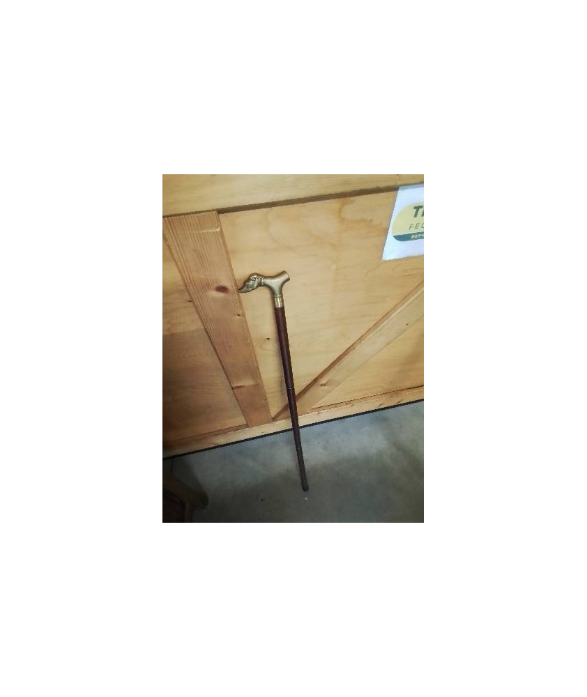 CANNE DE MARCHE BOIS ET TETE DE CHIEN LAITON (FIOLE INTÉRIEUR)