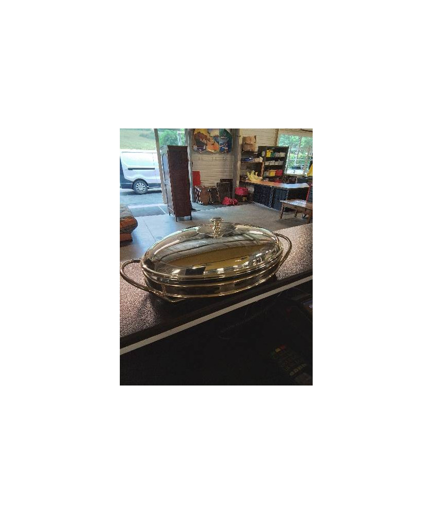 PLAT OVALE MÉTAL CHROMÉ ET VERRE 