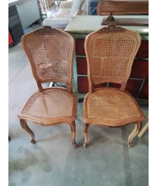 PAIRE DE CHAISES BOIS CLAIR ASSISE ET DOSSIER CANNÉ STYLE RÉGENCE 