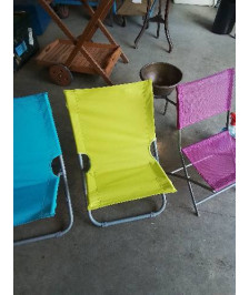 CHAISE DE PLAGE PLIANT MÉTAL GRIS ET TOILE JAUNE 