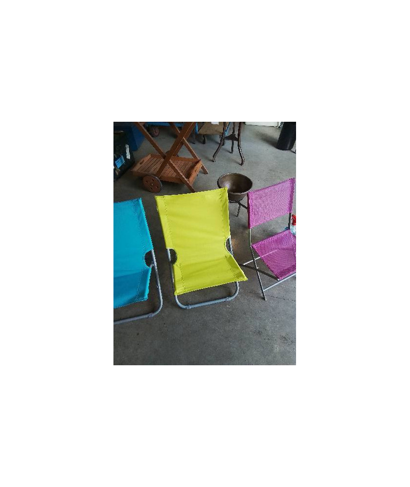 CHAISE DE PLAGE PLIANT MÉTAL GRIS ET TOILE JAUNE 