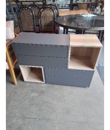 BUFFET BOIS CLAIR ET GRIS 4 TIROIRS 2 NICHES IKEA