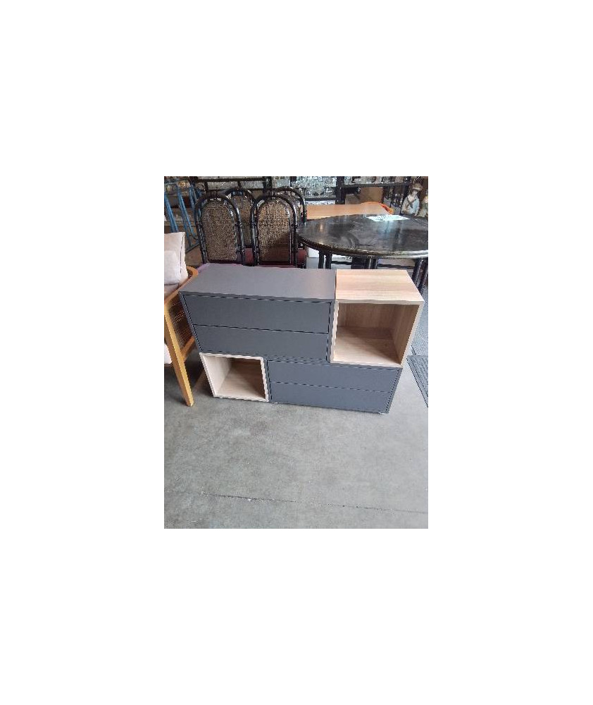 BUFFET BOIS CLAIR ET GRIS 4 TIROIRS 2 NICHES IKEA