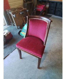 CHAISE BOIS CAPITONNÉ VELOURS GRENAT