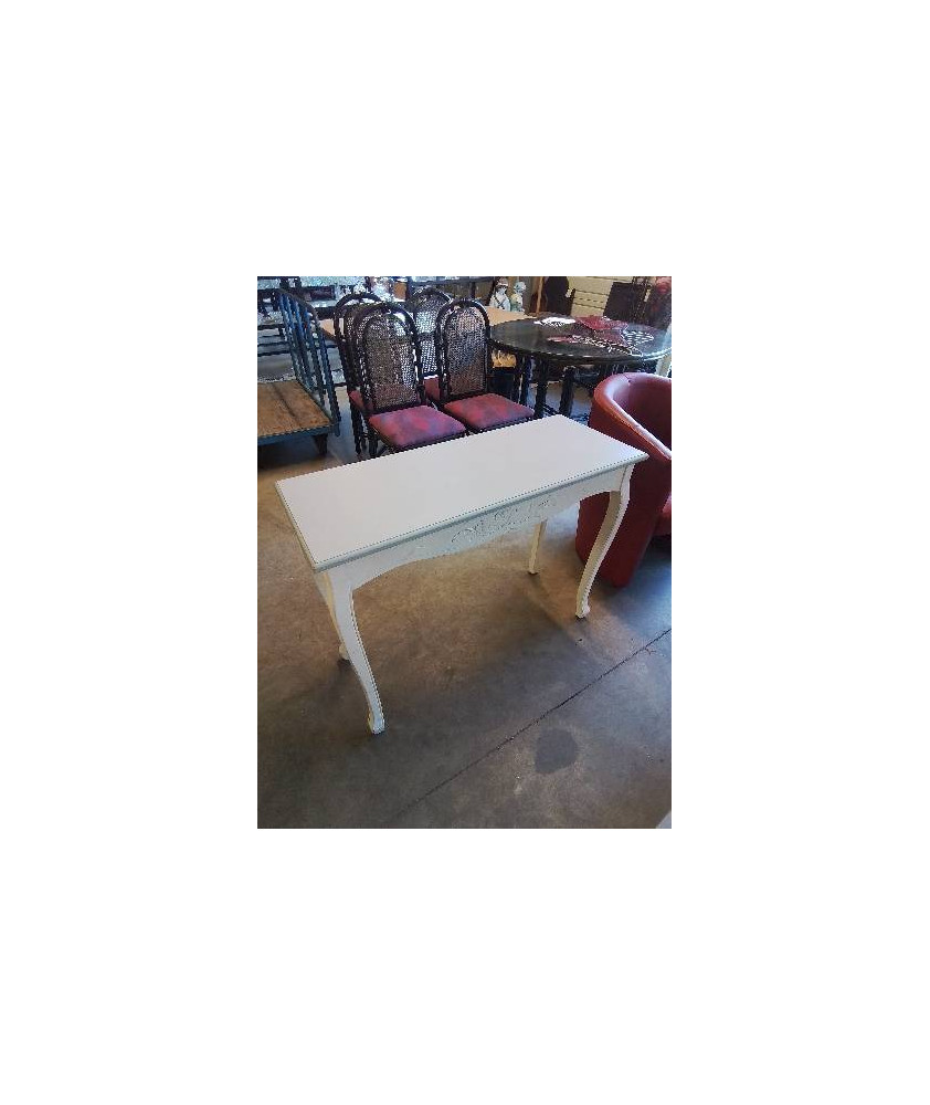 CONSOLE RECTANGULAIRE BOIS PEINT ECRU PLATEAU BLEU