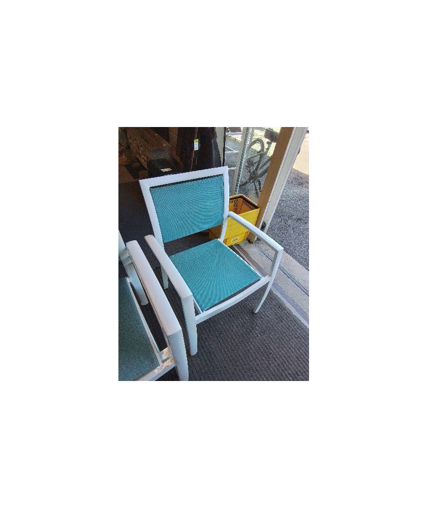 FAUTEUIL DE JARDIN ALU BLANC ASSISE ET DOSSIER TOILE BLEU