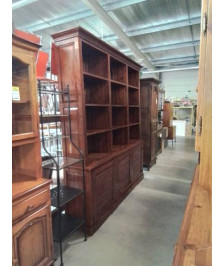 BIBLIOTHÈQUE BOIS EXOTIQUE 2 CORPS 12 NICHES 3 PORTES AJOURÉES 