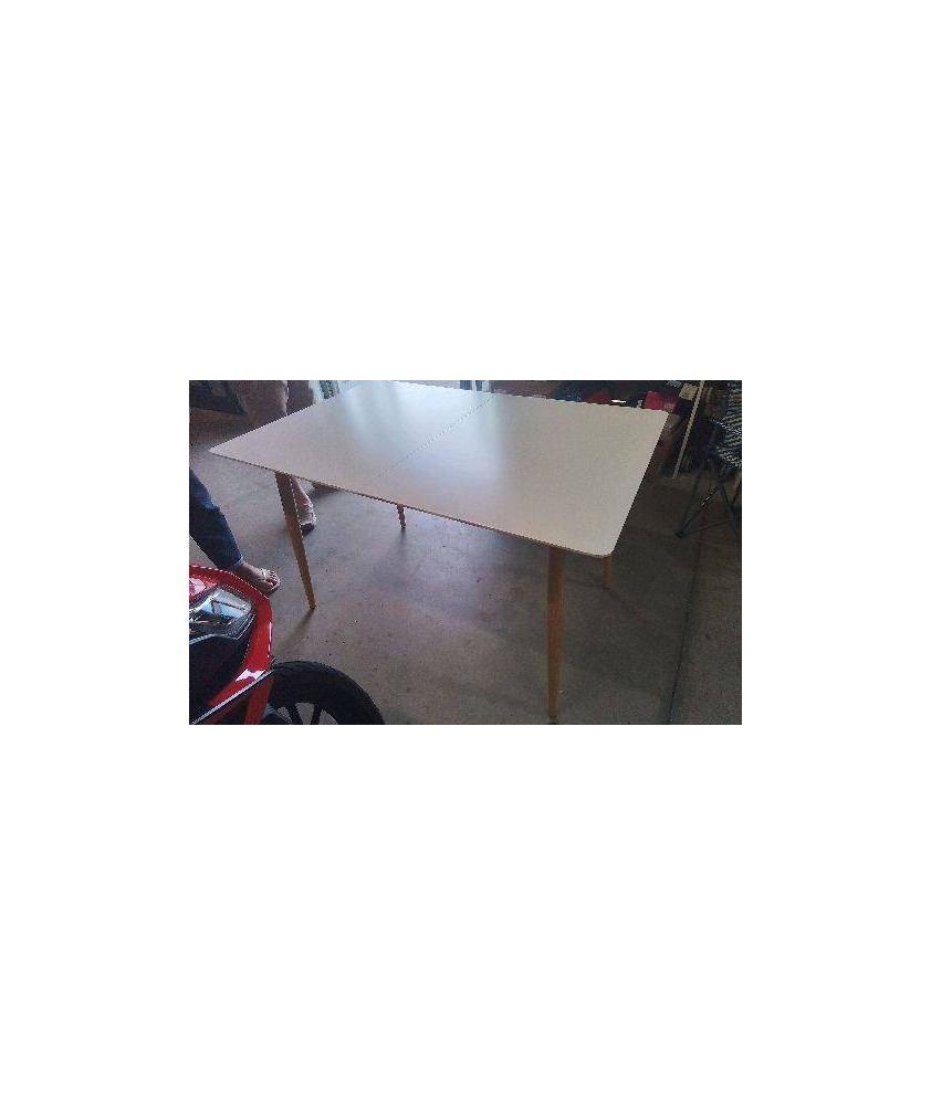 TABLE RECT BLANCHE PIEDS BOIS 120X80
