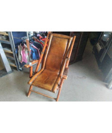 FAUTEUIL ANGLAIS RELAX BOIS CUIR EN L\'ÉTAT 