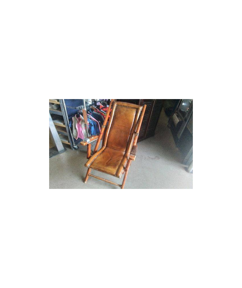 FAUTEUIL ANGLAIS RELAX BOIS CUIR EN L\'ÉTAT 