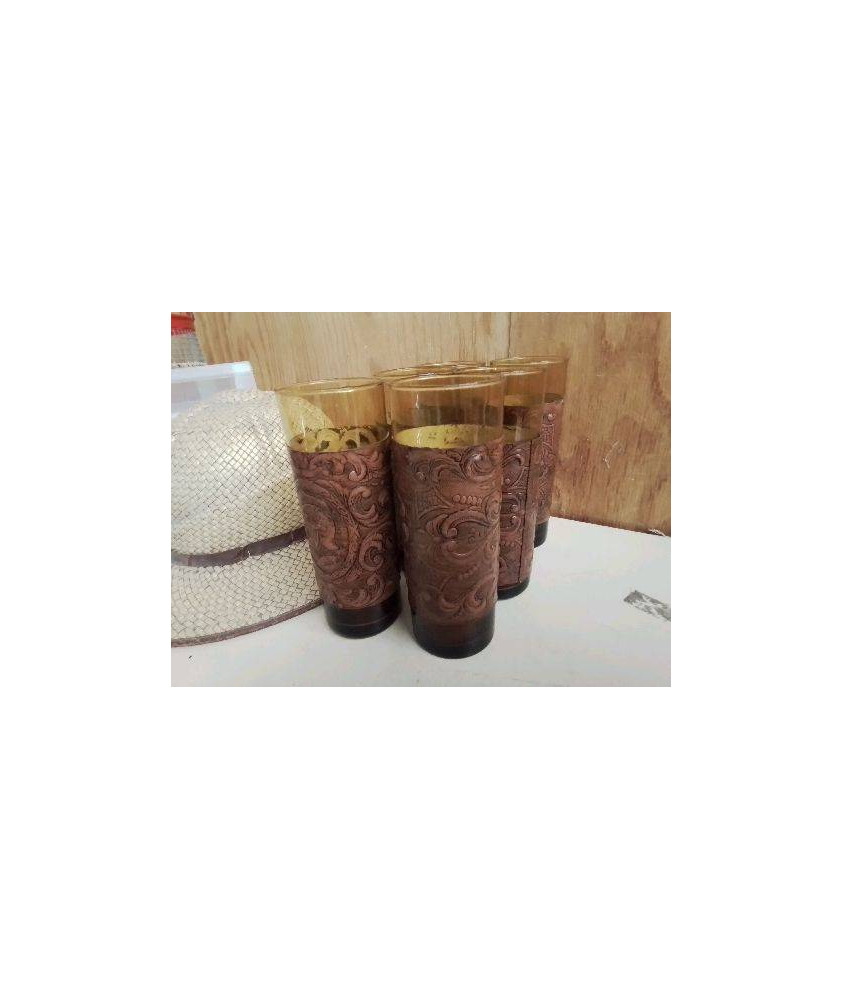 LOT DE 6 VERRES A JUS DECOR DE CUIR