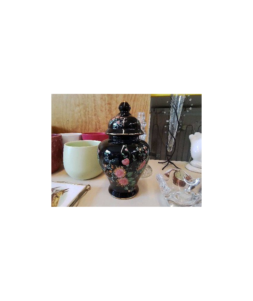 VASE NOIR AVEC MOTIF FLORAL 
