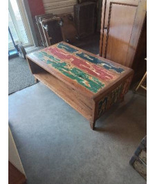 TABLE BASSE RECTANGULAIRE 1 NICHE BOIS EXOTIQUE PEINT VERT BLEU ROUGE