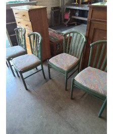 4 CHAISES BOIS VERT A BARREAUX ASSISE CAPITONNÉ TISSU COLORÉ 