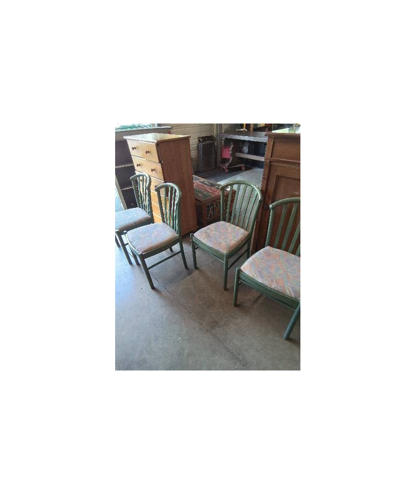 4 CHAISES BOIS VERT A BARREAUX ASSISE CAPITONNÉ TISSU COLORÉ 