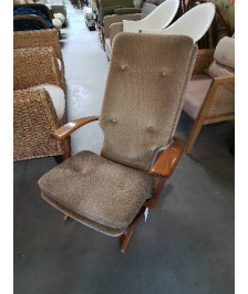 FAUTEUIL POLY X PAR POLYCONFORT BOIS CLAIR  TISSU BEIGE ANNÉES 70