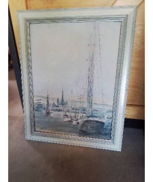 AQUARELLE VOILIERS A ROUEN STRATSRAAD LEHMKUHL JEAN SELOSSE (1922-2016)
