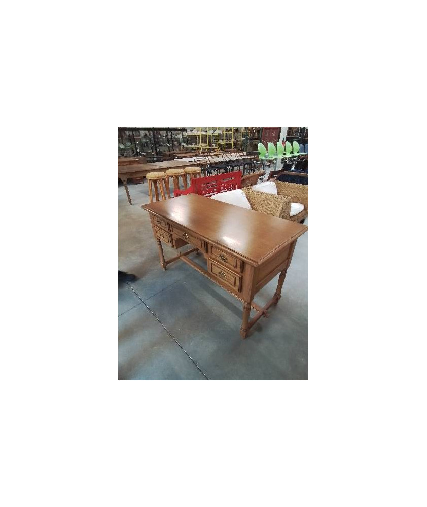 BUREAU CHENE CLAIR MOULURÉ A ENTRETOISE STYLE RÉGENCE 5 TIROIRS BOIS BUREAU CHENE CLAIR MOULURÉ A ENTRETOISE STYLE RÉGENCE 5 TIROIRS BOIS